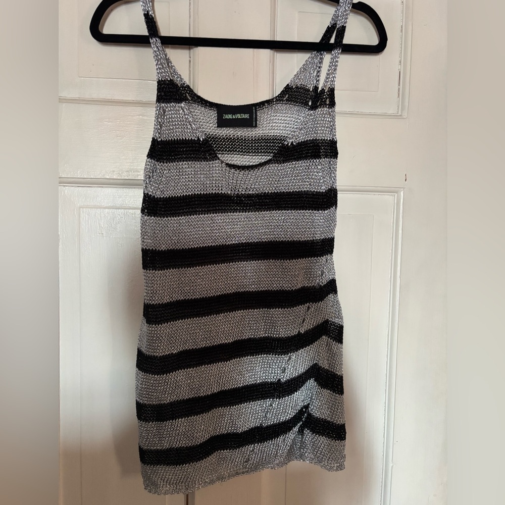 NWOT Zadig & Voltaire Joss Stripes Metallic Open Knit Tank